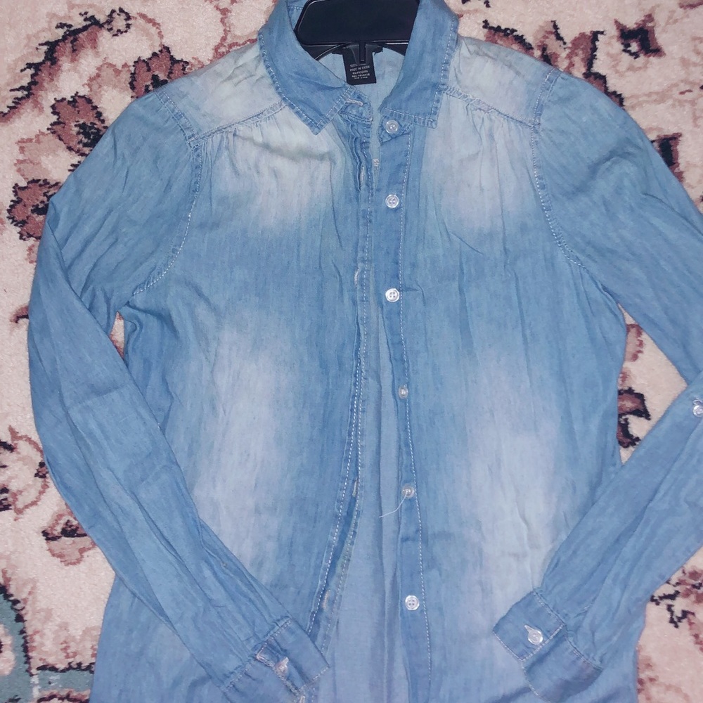 Denim front button midi dress
